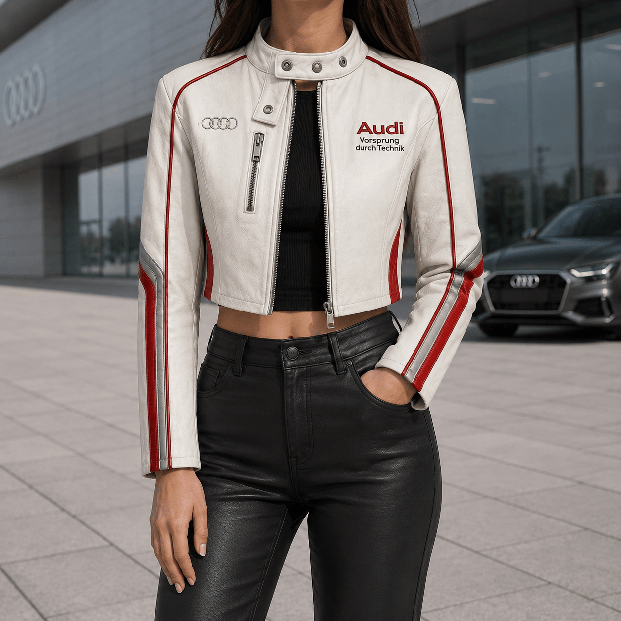 Premium AUD Cropped Leather Zipper Jacket TNSM